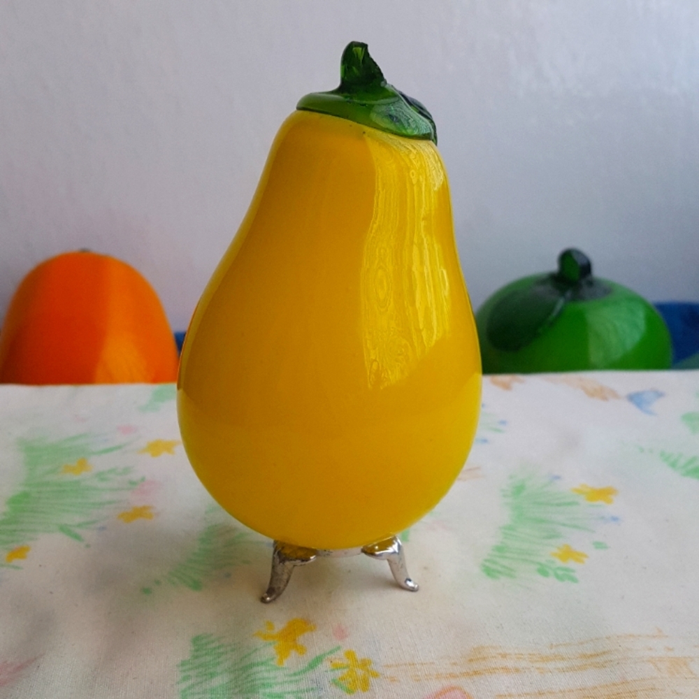🌙Vtg Lemon Glass Art Fruit Lemon